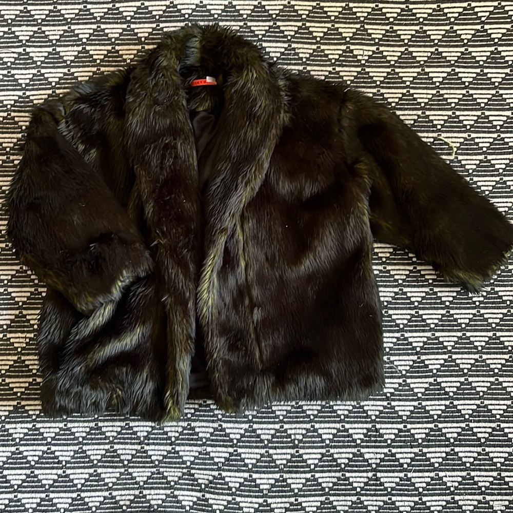 Alice + Olivia faux fur green and black jacket
